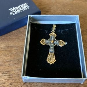 Wendell August Forge cross pendant Pewter & Bronze with tigers eye